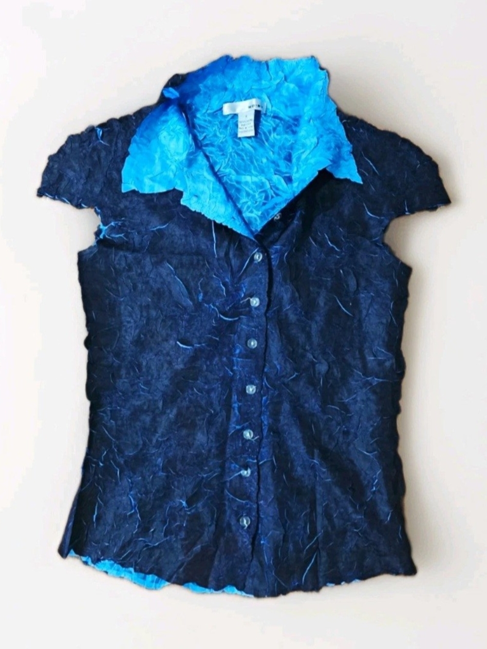 WD.NY Women’s Small Black Blue Textured Button Front Blouse
